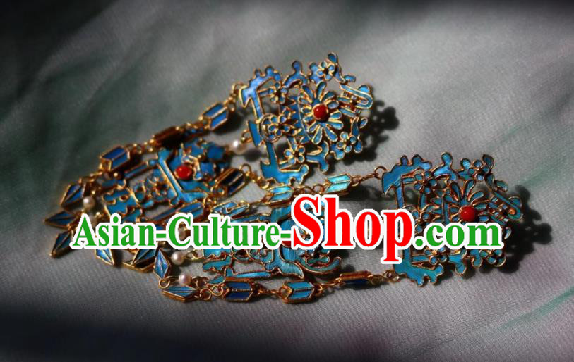 China Classical Cloisonne Chrysanthemum Ear Jewelry Traditional Cheongsam Pearls Tassel Earrings