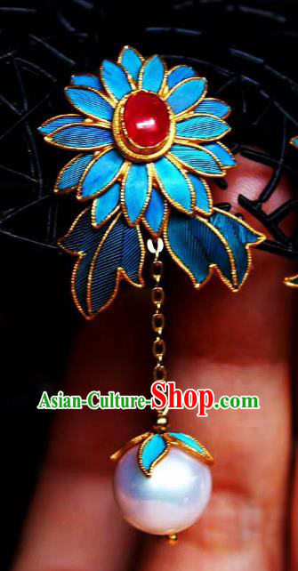 China Classical Ruby Ear Jewelry Traditional Cheongsam Cloisonne Chrysanthemum Earrings