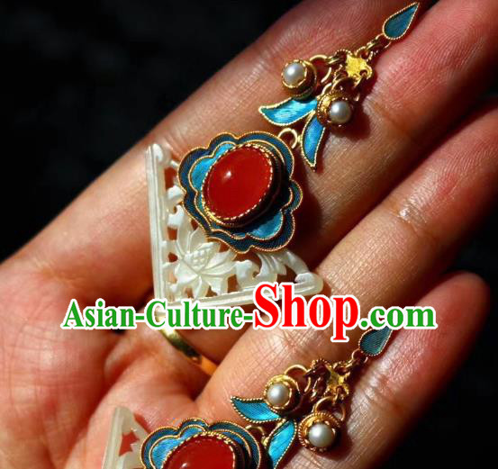 China Classical Agate Ear Jewelry Traditional Cheongsam Pearls Jade Earrings