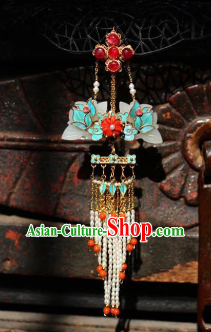 China Handmade Pearls Tassel Brooch Jewelry Traditional Qing Dynasty Court Tourmaline Pendant Accessories