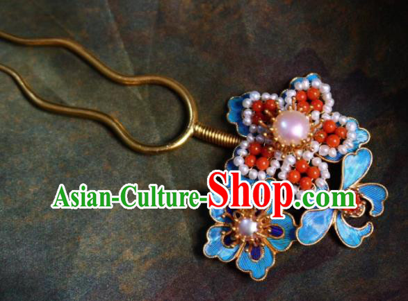 Chinese Handmade Hair Stick Traditional Ancient Qing Dynasty Court Pearls Plum Hairpin