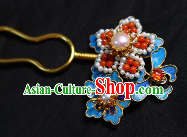 Chinese Handmade Hair Stick Traditional Ancient Qing Dynasty Court Pearls Plum Hairpin