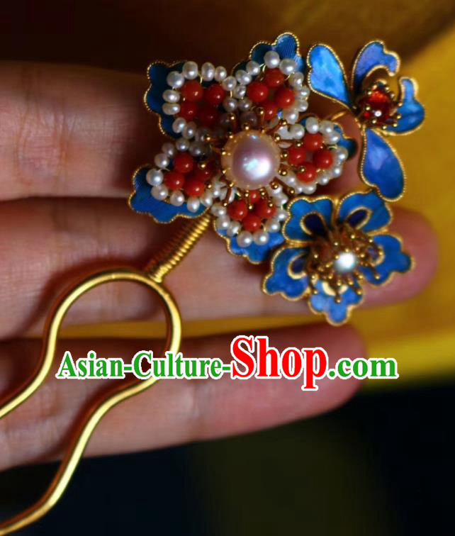 Chinese Handmade Hair Stick Traditional Ancient Qing Dynasty Court Pearls Plum Hairpin