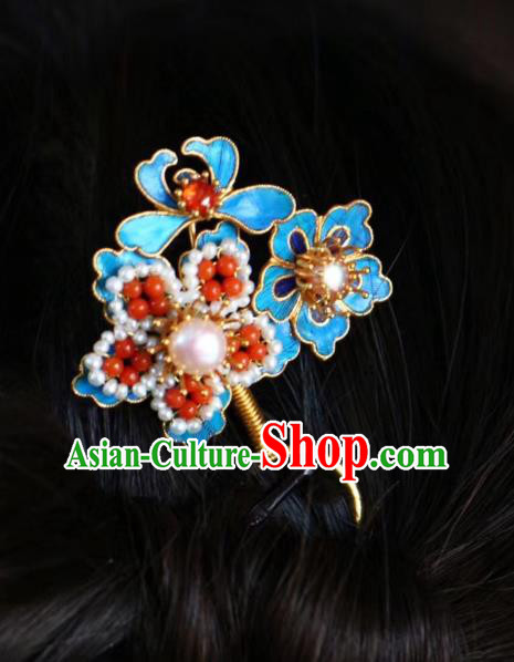 Chinese Handmade Hair Stick Traditional Ancient Qing Dynasty Court Pearls Plum Hairpin