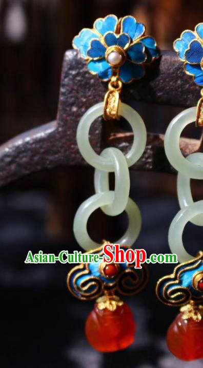 China Classical Agate Ear Jewelry Traditional Cheongsam Jade Peace Buckle Earrings