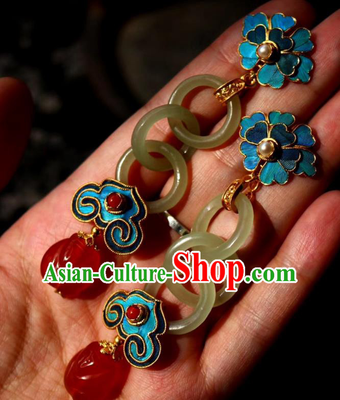 China Classical Agate Ear Jewelry Traditional Cheongsam Jade Peace Buckle Earrings