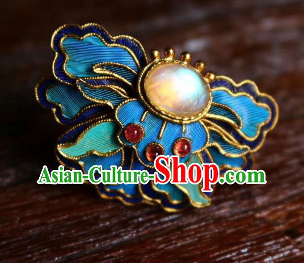 China Handmade Blueing Butterfly Ring Jewelry Traditional Qing Dynasty Chalcedony Circlet Accessories