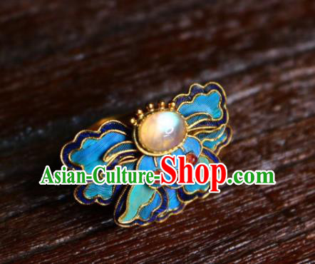 China Handmade Blueing Butterfly Ring Jewelry Traditional Qing Dynasty Chalcedony Circlet Accessories