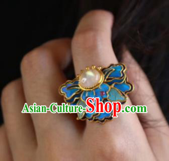 China Handmade Blueing Butterfly Ring Jewelry Traditional Qing Dynasty Chalcedony Circlet Accessories