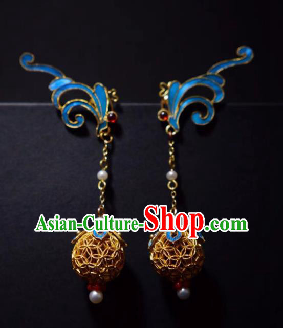 Chinese Traditional Filigree Jewelry Qing Dynasty Earrings Ancient Empress Pearls Ear Accessories