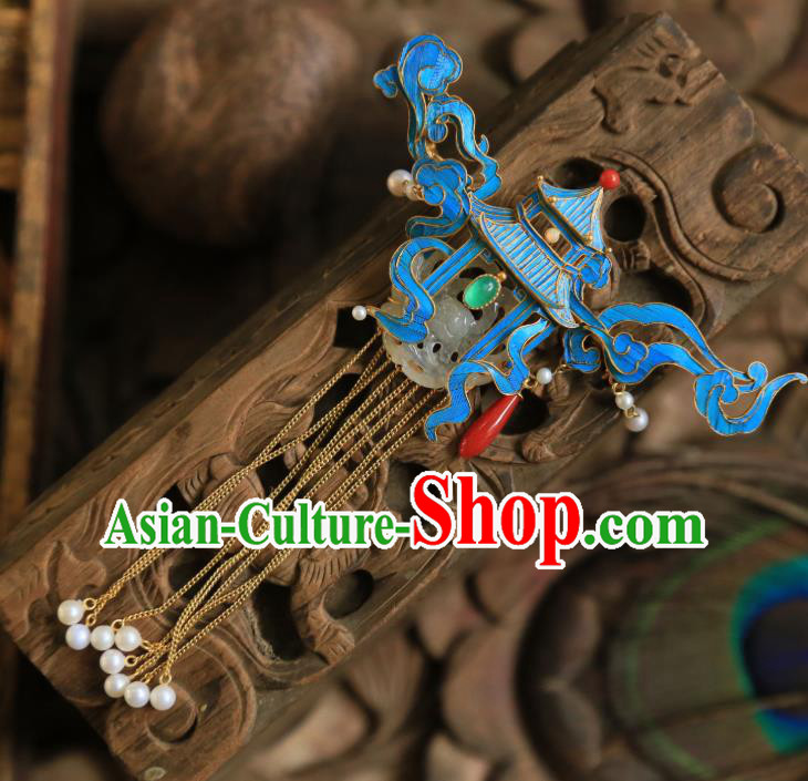 China Traditional Jade Necklace Jewelry Accessories Qing Dynasty Cloisonne Palace Necklet Pendant