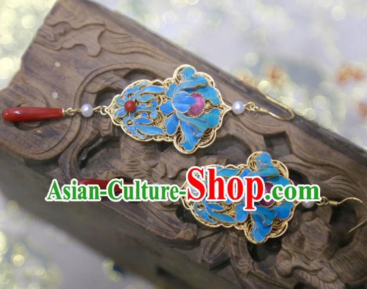 Chinese Qing Dynasty Agate Earrings Ancient Empress Tourmaline Ear Accessories Traditional Filigree Jewelry