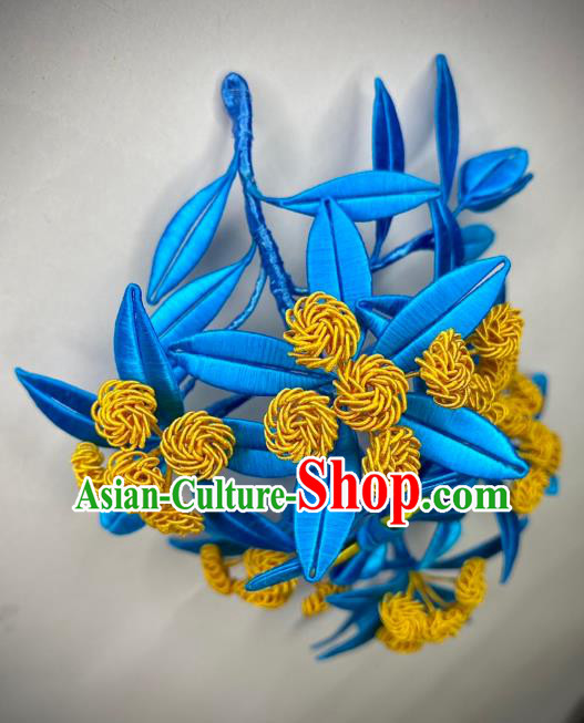 China Traditional Qing Dynasty Blue Silk Leaf Hairpin Ancient Empress Hair Comb