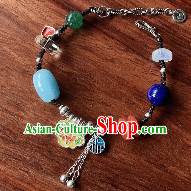 Handmade Chinese National Blueing Bracelet Ethnic Silver Bangle Lapis Wristlet Accessories
