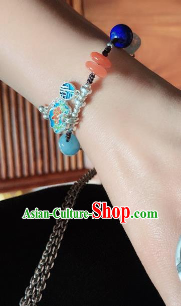 Handmade Chinese National Blueing Bracelet Ethnic Silver Bangle Lapis Wristlet Accessories