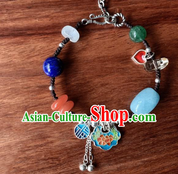 Handmade Chinese National Blueing Bracelet Ethnic Silver Bangle Lapis Wristlet Accessories