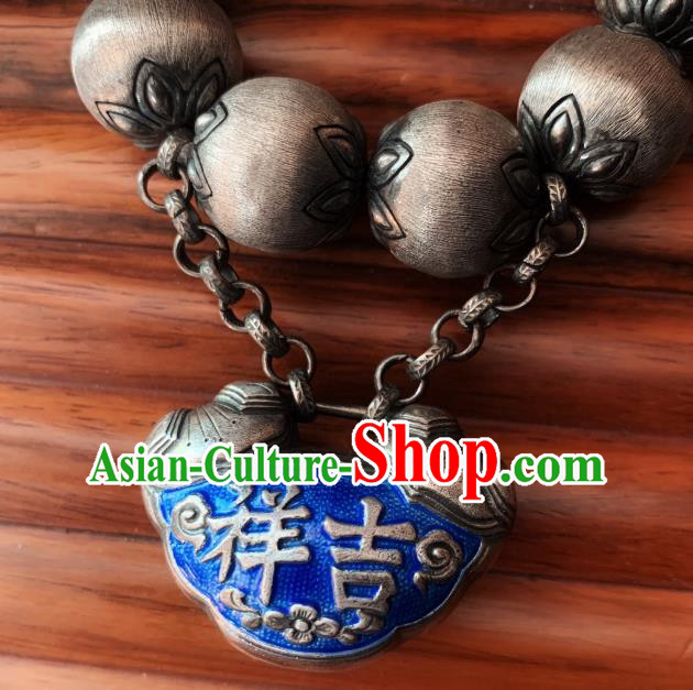 Handmade Chinese Ethnic Silver Carving Bangle Wristlet Accessories National Blueing Lock Bracelet