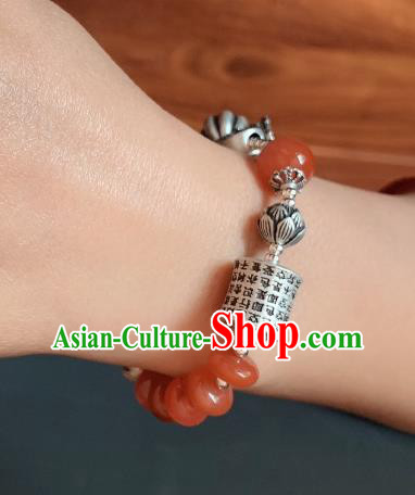 Handmade Chinese Ethnic Silver Carving Bangle Agate Beads Wristlet Accessories National Bracelet