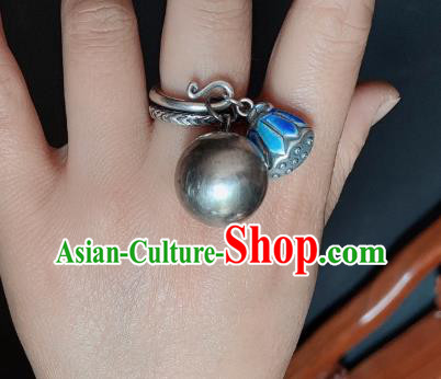 Chinese Handmade Ethnic Silver Ring National Blueing Lotus Seedpod Circlet Jewelry