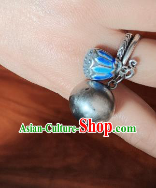 Chinese Handmade Ethnic Silver Ring National Blueing Lotus Seedpod Circlet Jewelry