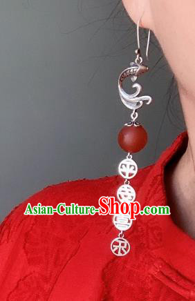 China National Agate Lantern Earrings Traditional Cheongsam Silver Carving Fish Ear Accessories