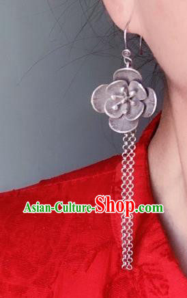 China National Silver Carving Flower Earrings Traditional Cheongsam Long Tassel Ear Accessories
