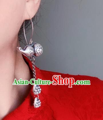 China Traditional Cheongsam Ear Accessories National Silver Carving Gourd Earrings