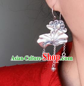 China Traditional Cheongsam Ear Accessories National Silver Carving Lotus Earrings