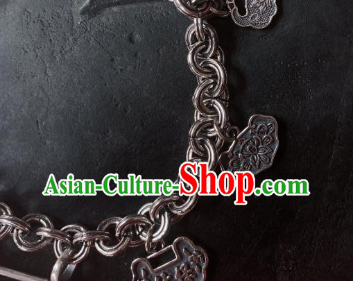 Handmade Chinese Ethnic Carving Peony Bangle Wedding Wristlet Accessories National Silver Lock Bracelet