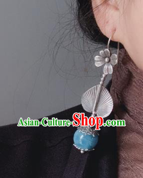 China Traditional Cheongsam Aquamarine Ear Accessories National Silver Earrings