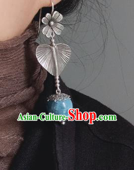 China Traditional Cheongsam Aquamarine Ear Accessories National Silver Earrings