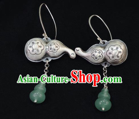 China National Jade Gourd Earrings Traditional Cheongsam Silver Carving Ear Accessories