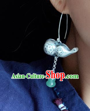 China National Jade Gourd Earrings Traditional Cheongsam Silver Carving Ear Accessories