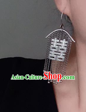 China National Wedding Earrings Traditional Cheongsam Silver Tassel Ear Accessories