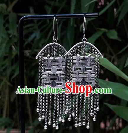 China National Wedding Earrings Traditional Cheongsam Silver Tassel Ear Accessories