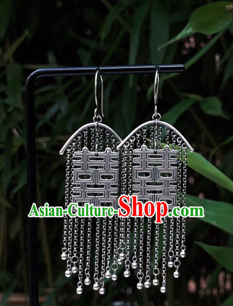China National Wedding Earrings Traditional Cheongsam Silver Tassel Ear Accessories