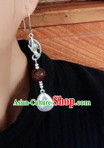 China National Carving Silver Earrings Traditional Cheongsam Rosewood Lotus Ear Accessories