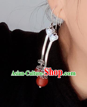 China National Agate Earrings Traditional Cheongsam Silver Ruyi Ear Accessories