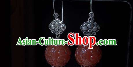 China Traditional Cheongsam Agate Carving Ear Accessories National Silver Tassel Earrings
