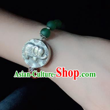 Handmade Chinese Silver Carving Lock Wristlet Accessories Ethnic Bangle National Beads Bracelet