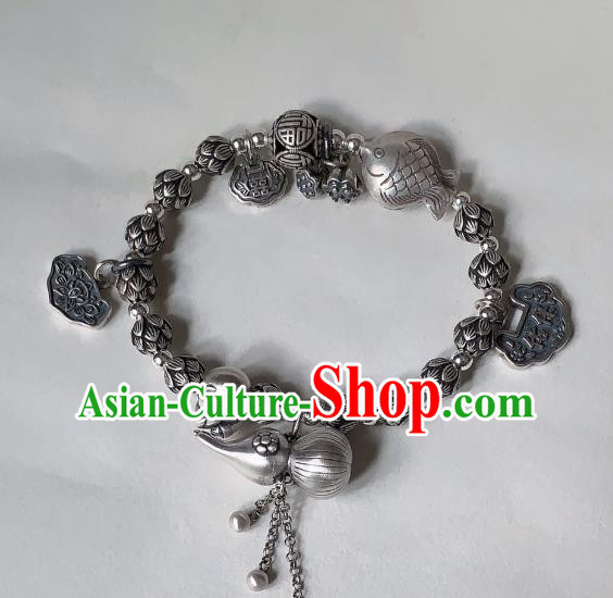 Handmade Chinese Ethnic Bangle National Wedding Bracelet Silver Gourd Wristlet Accessories
