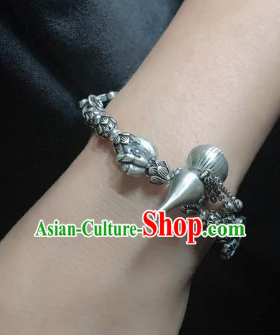 Handmade Chinese Ethnic Bangle National Wedding Bracelet Silver Gourd Wristlet Accessories