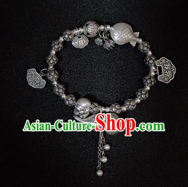 Handmade Chinese Ethnic Bangle National Wedding Bracelet Silver Gourd Wristlet Accessories