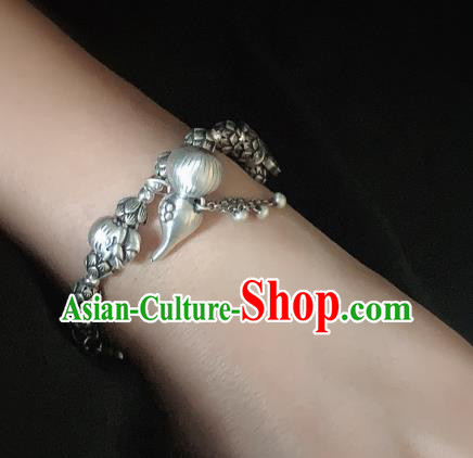 Handmade Chinese Ethnic Bangle National Wedding Bracelet Silver Gourd Wristlet Accessories