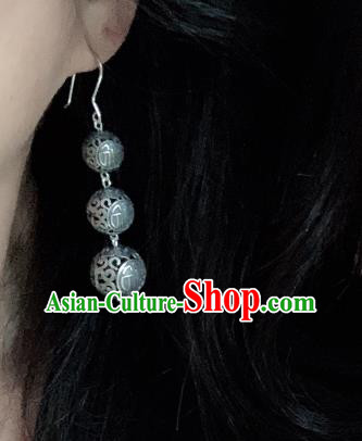 China Traditional Cheongsam Silver Ear Accessories National Retro Earrings