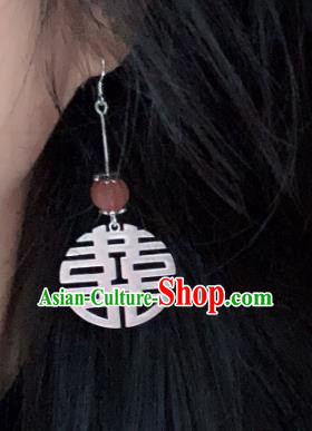 China National Wedding Agate Earrings Traditional Cheongsam Silver Ear Accessories