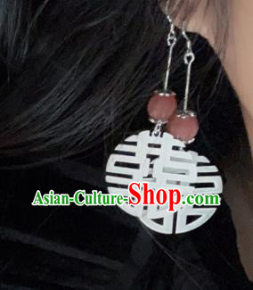 China National Wedding Agate Earrings Traditional Cheongsam Silver Ear Accessories