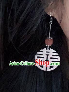 China National Wedding Agate Earrings Traditional Cheongsam Silver Ear Accessories