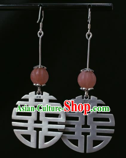 China National Wedding Agate Earrings Traditional Cheongsam Silver Ear Accessories