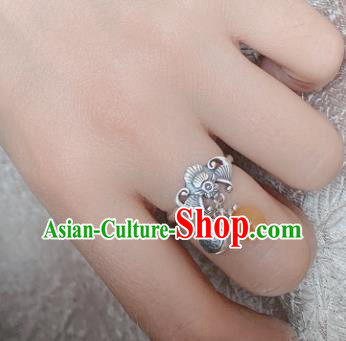 Chinese Handmade Ethnic Ceregat Ring National Silver Carving Bat Circlet Jewelry